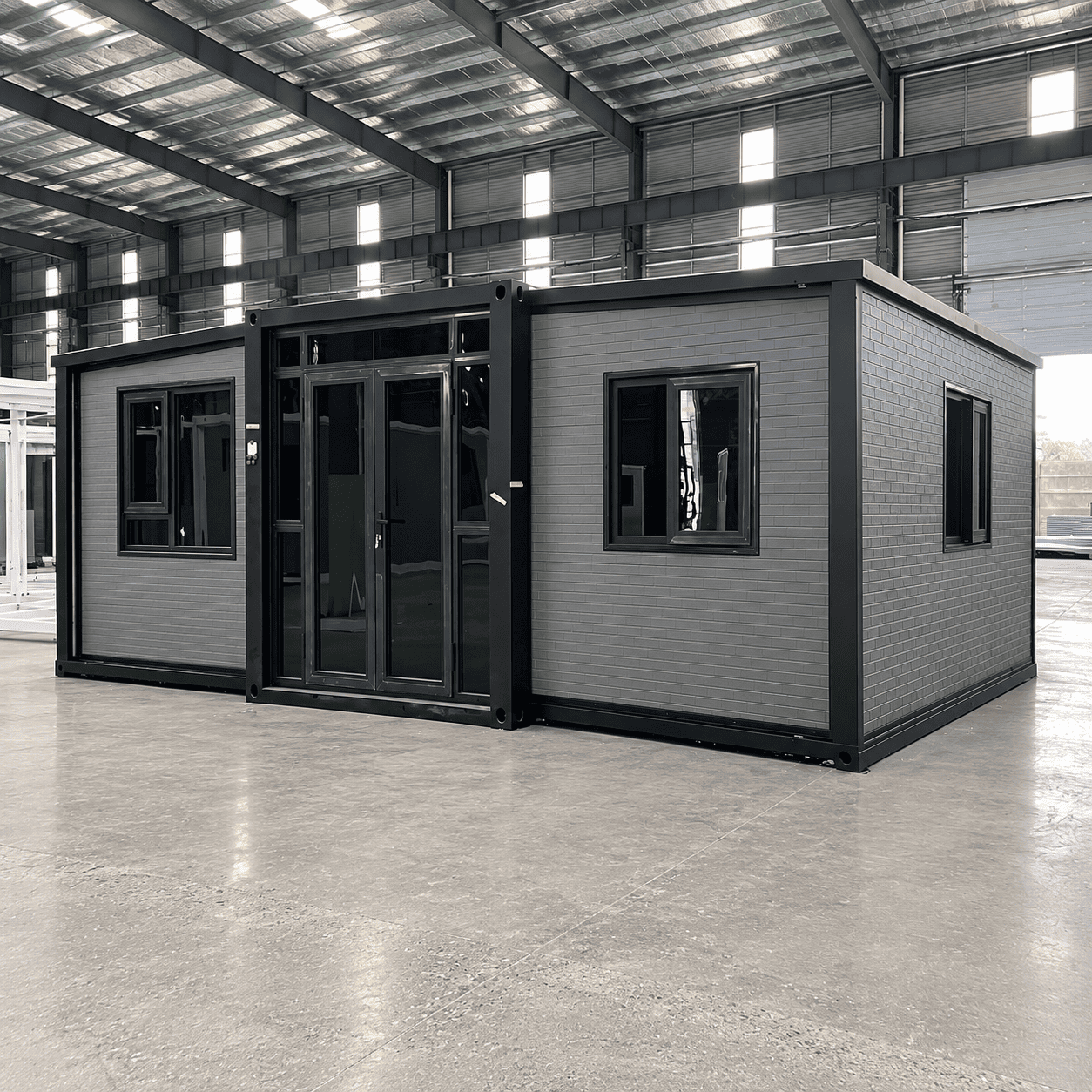 Casa Box 15ft Rumah Kontainer yang Dapat Diperluas dengan Panel Melengkung Logam Abu-abu