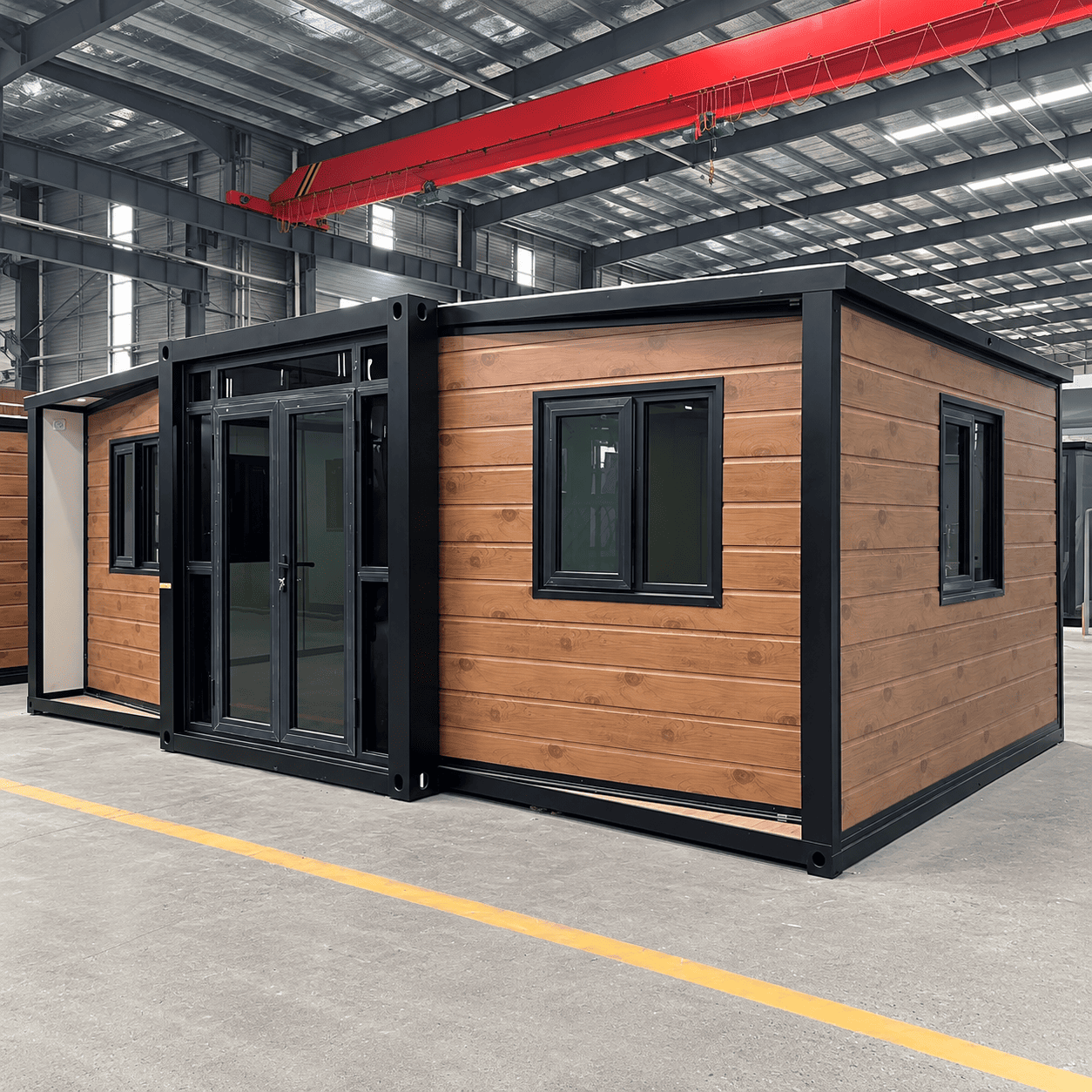 Casa Box Rumah Kontainer yang Dapat Diperluas 15 kaki | Prefab Butir Kayu Bingkai Hitam