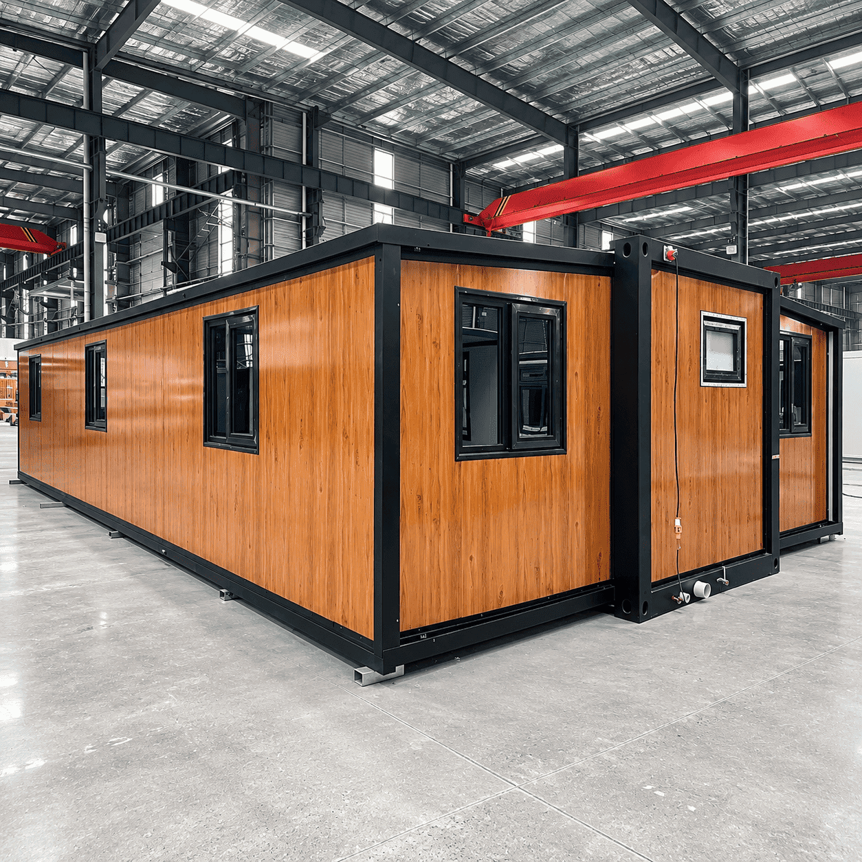 Casa Box 40ft Rumah Kontainer yang Dapat Diperluas | Bingkai Hitam Kayu Mengkilap