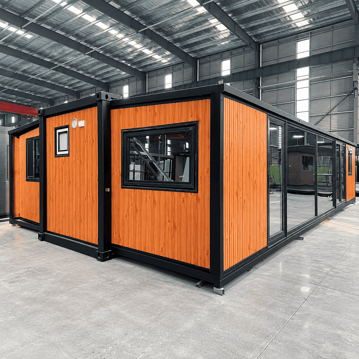 Casa Box 40ft Rumah Kontainer yang Dapat Diperluas | Prefab Arsitektur Kelas Atas Eksterior Kayu Bergalur Vertikal