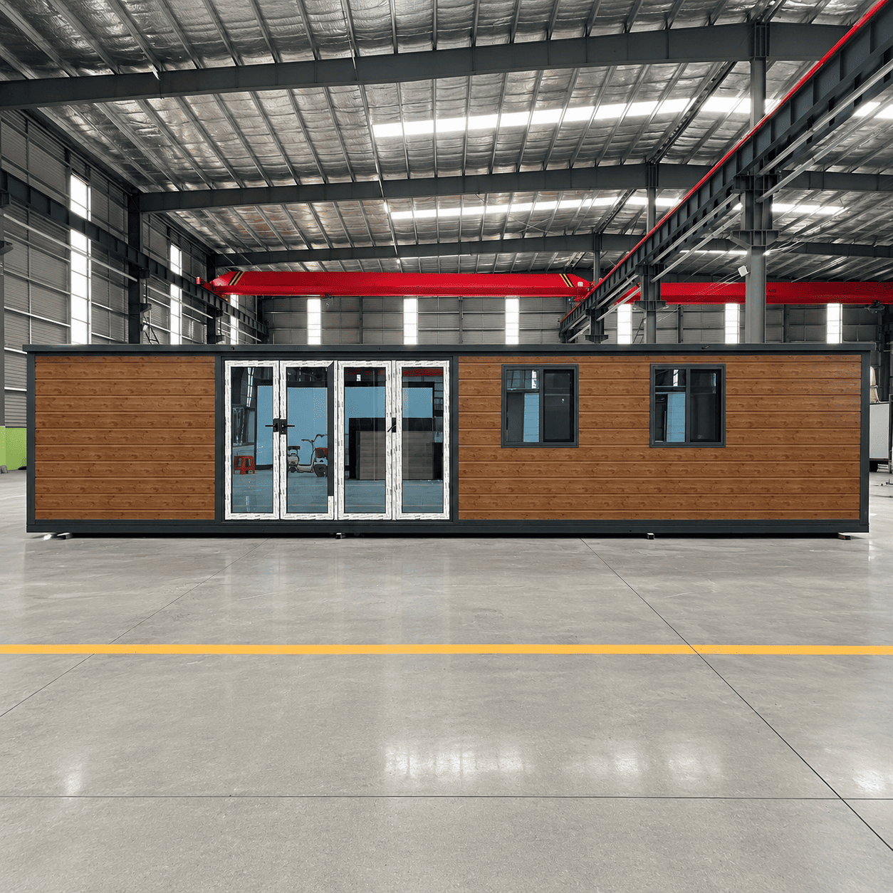 Casa Box 40ft Rumah Kontainer yang Dapat Diperluas | Pelapis Kayu &amp; Pintu Kaca Besar